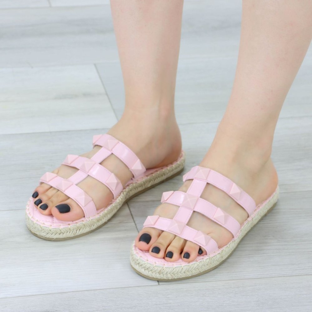 Pink Quilted Pattern Espadrille Trendy Comfy Flat Sandal Slip On Sliders - Picture 2 of 15